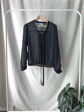 Vintage y2k L8teR Black and White sheer Polka Dot Tie-Front Blouse